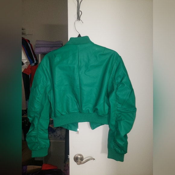 Medium Green Faux Leather Jacket - Picture 5 of 5
